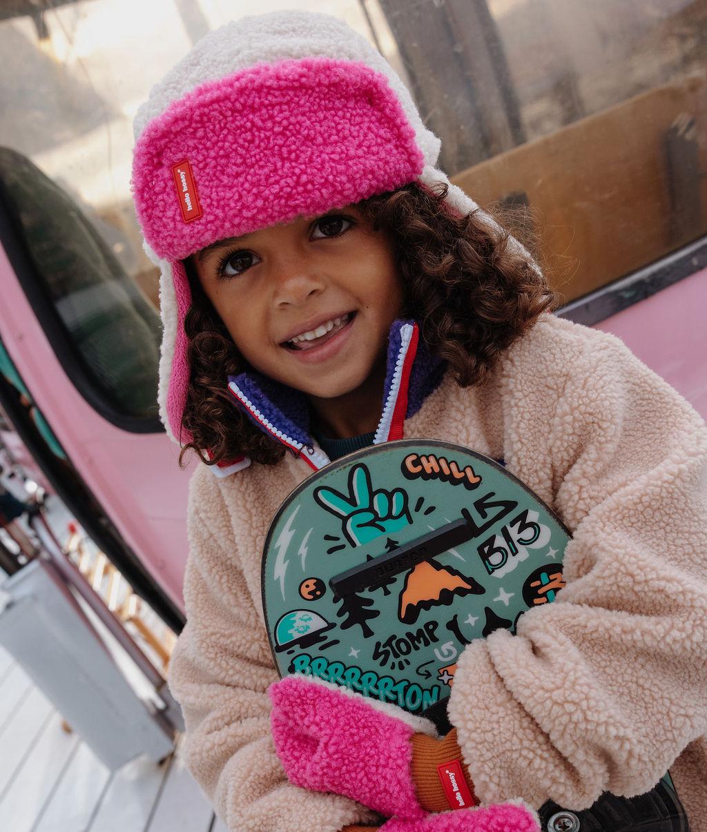 Kids white and pink ushanka teddy effect Hello Hossy