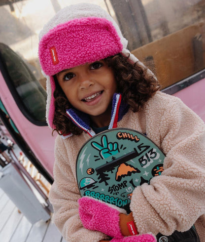 Kids white and pink ushanka teddy effect Hello Hossy