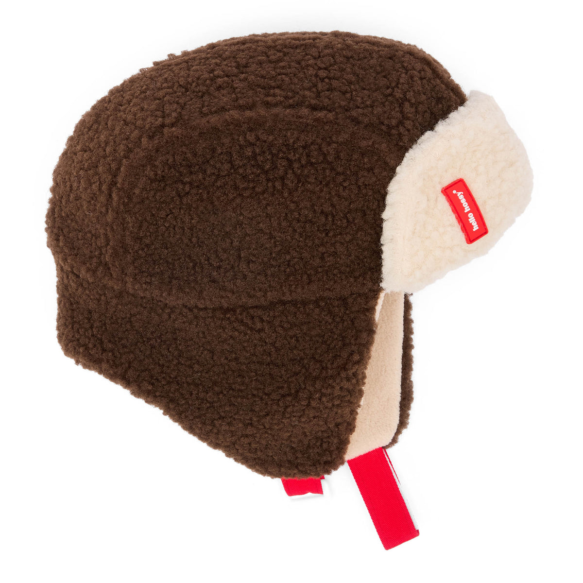 Children's brown white ushanka fleece lining protected ears Hello Hossy