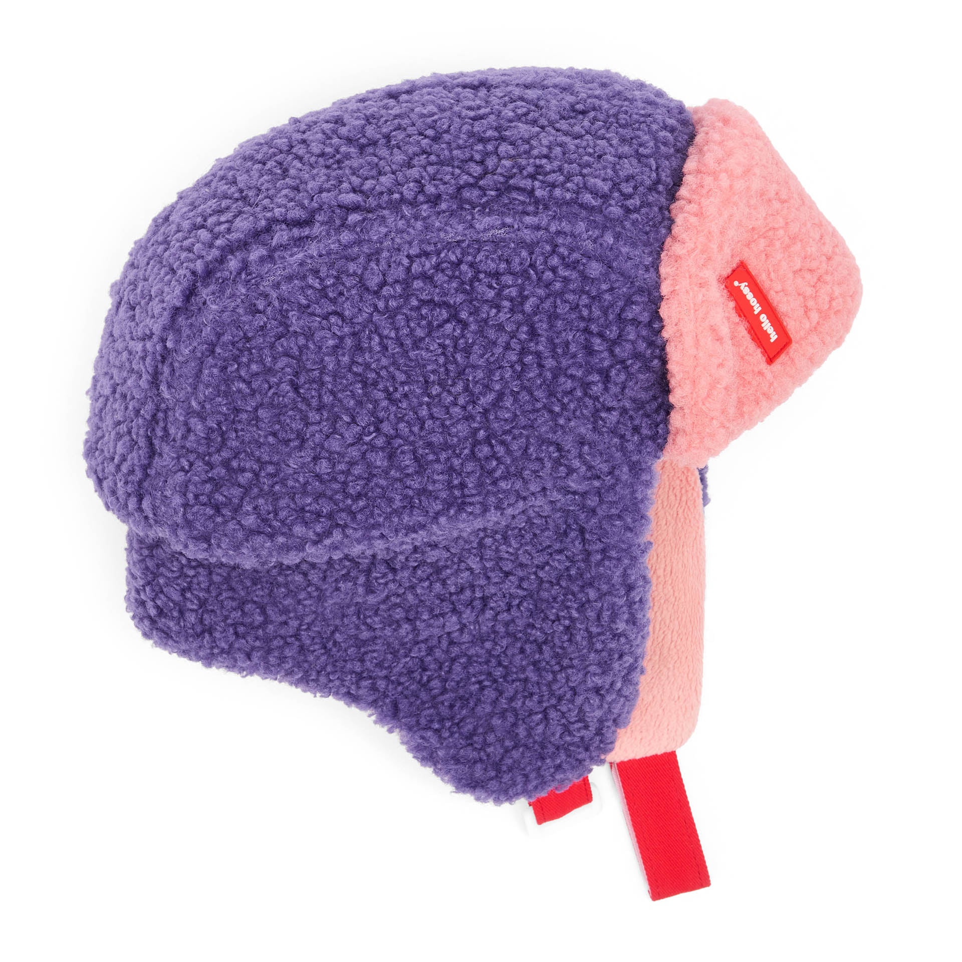 Children's ushanka purple pink teddy effect adjustable strap Hello Hossy