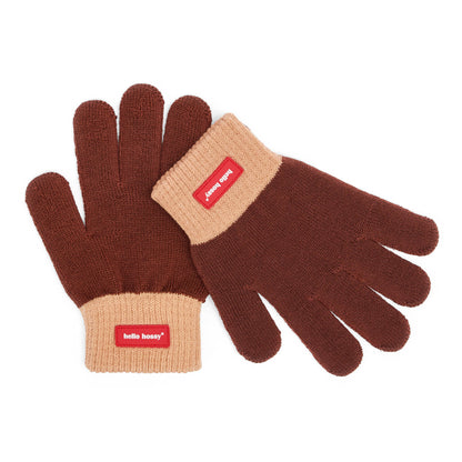 Children's gloves brown Beige trim fine knit label Hello Hossy