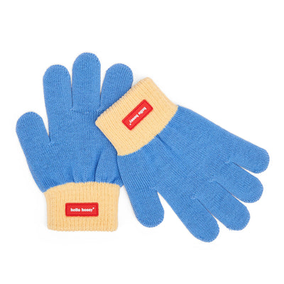 Children's gloves blue Beige elastic label Hello Hossy