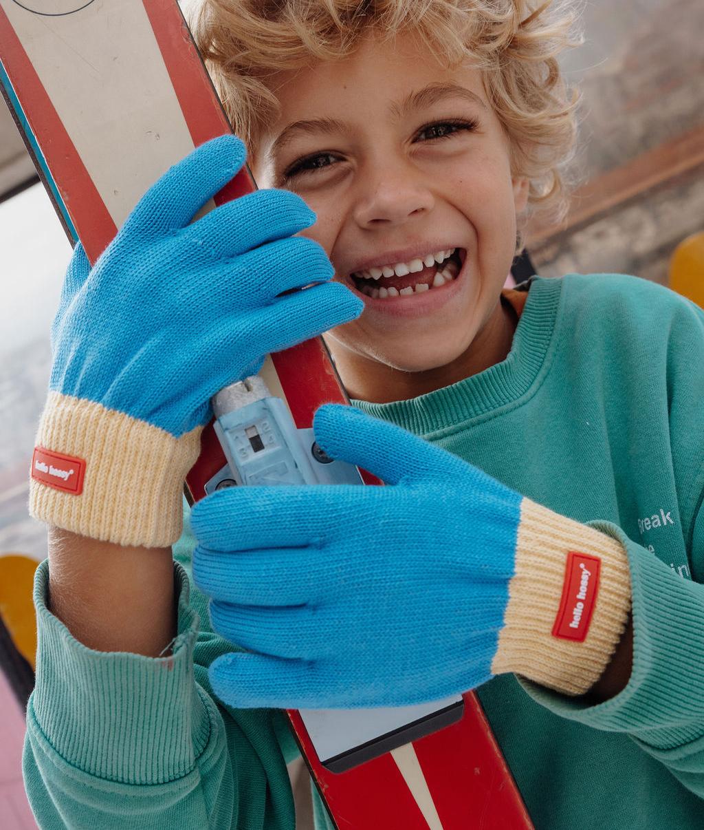 Children's gloves blue Beige red label fine knit Hello Hossy