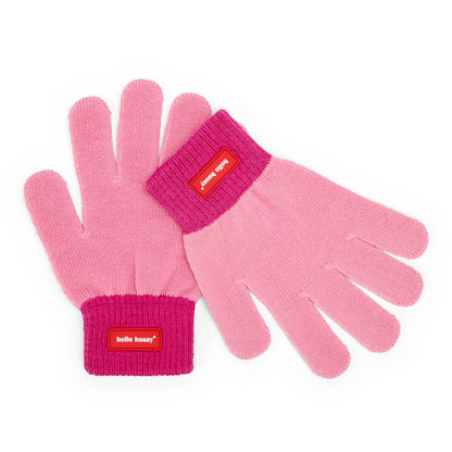 Kids' gloves fuchsia pink ribbed cuff label Hello Hossy