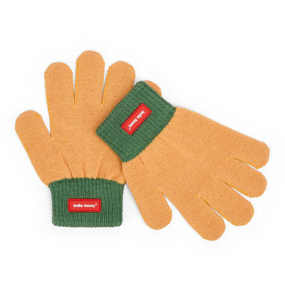 Children's gloves Camel green cuff label Hello Hossy