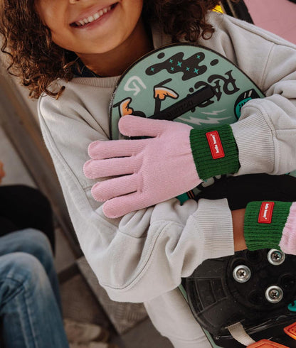Kids pink green gloves red detail Hello Hossy