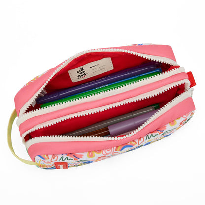 Children's white pink art flowers patterned Double Compartment pencil case Hello Hossy