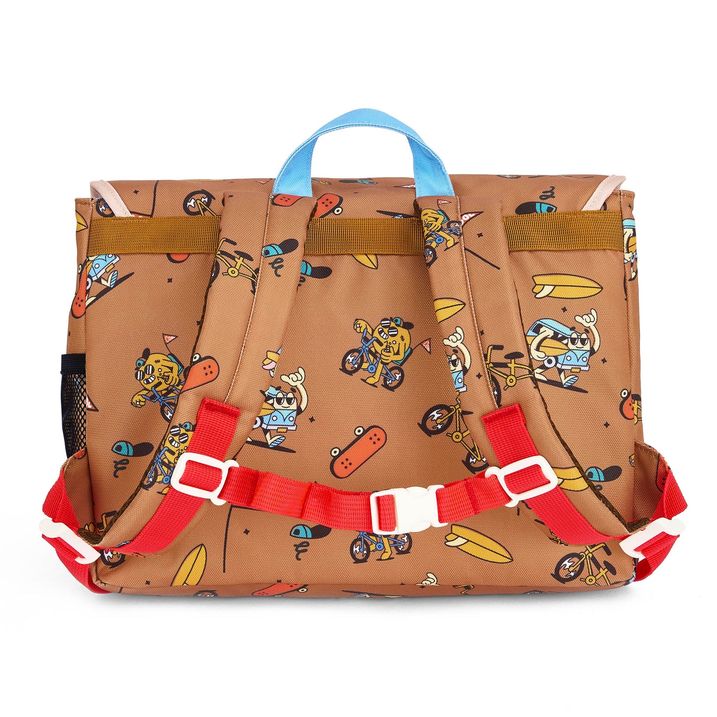 Brown children's schoolbag patterned mascots bikes Hello Hossy