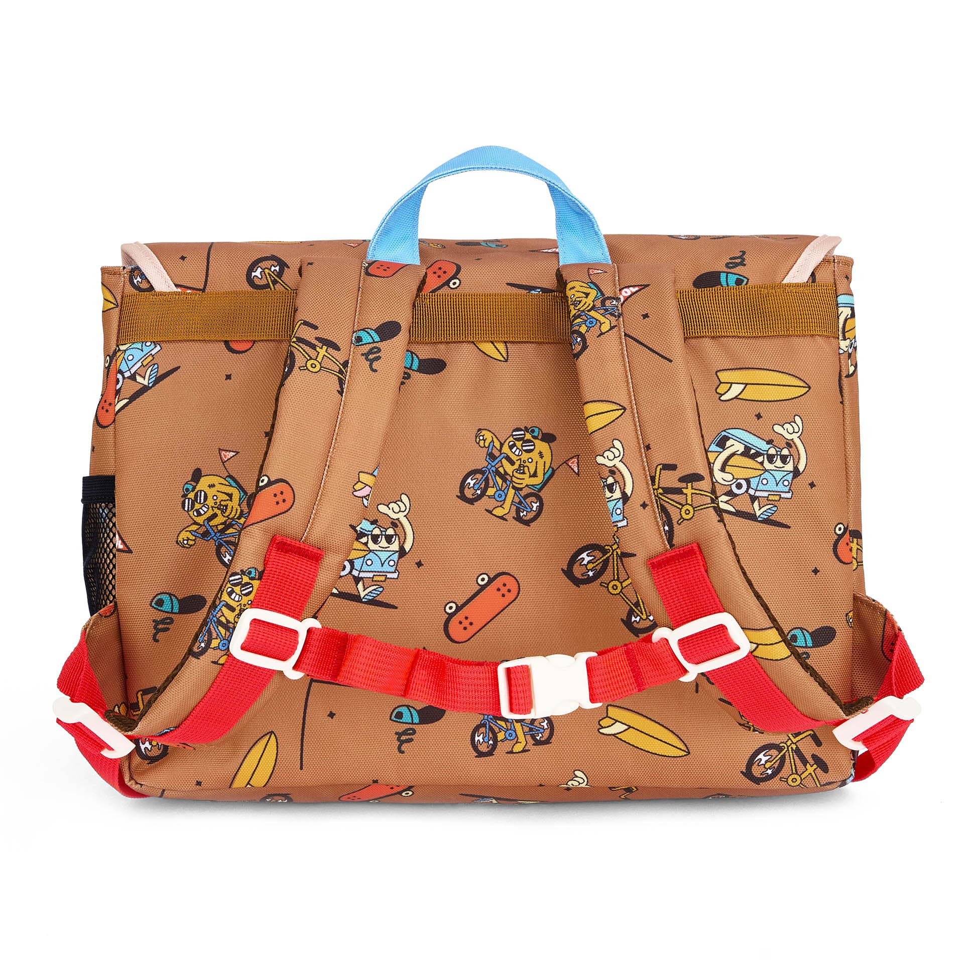 Brown children's schoolbag patterned mascots bikes Hello Hossy