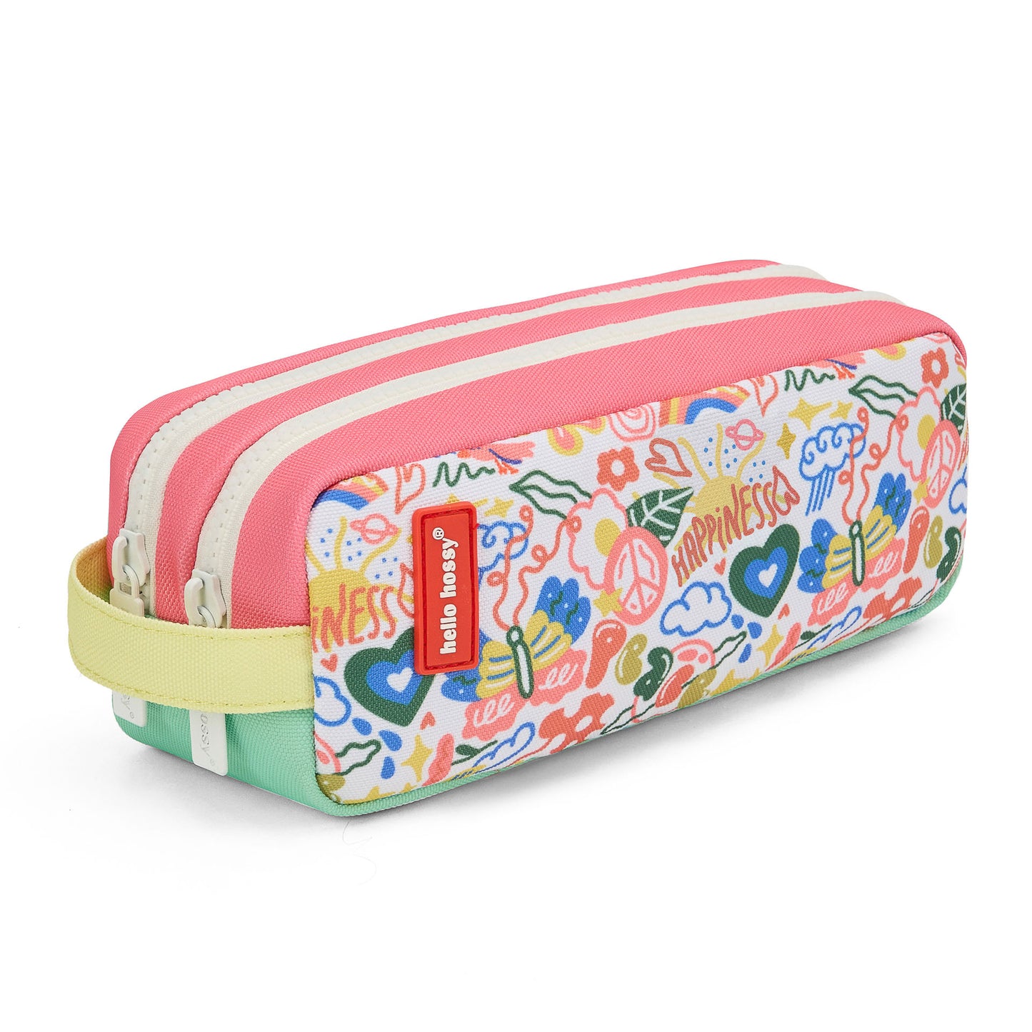 Children's white green art patterned flowers Double Zip pencil case Hello Hossy