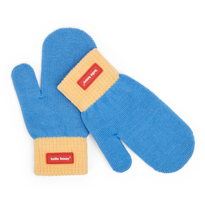 Children's mittens blue Beige red label Hello Hossy