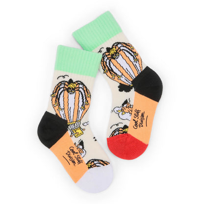Children's socks Halloween green black Orange hot air balloon patterns Hello Hossy
