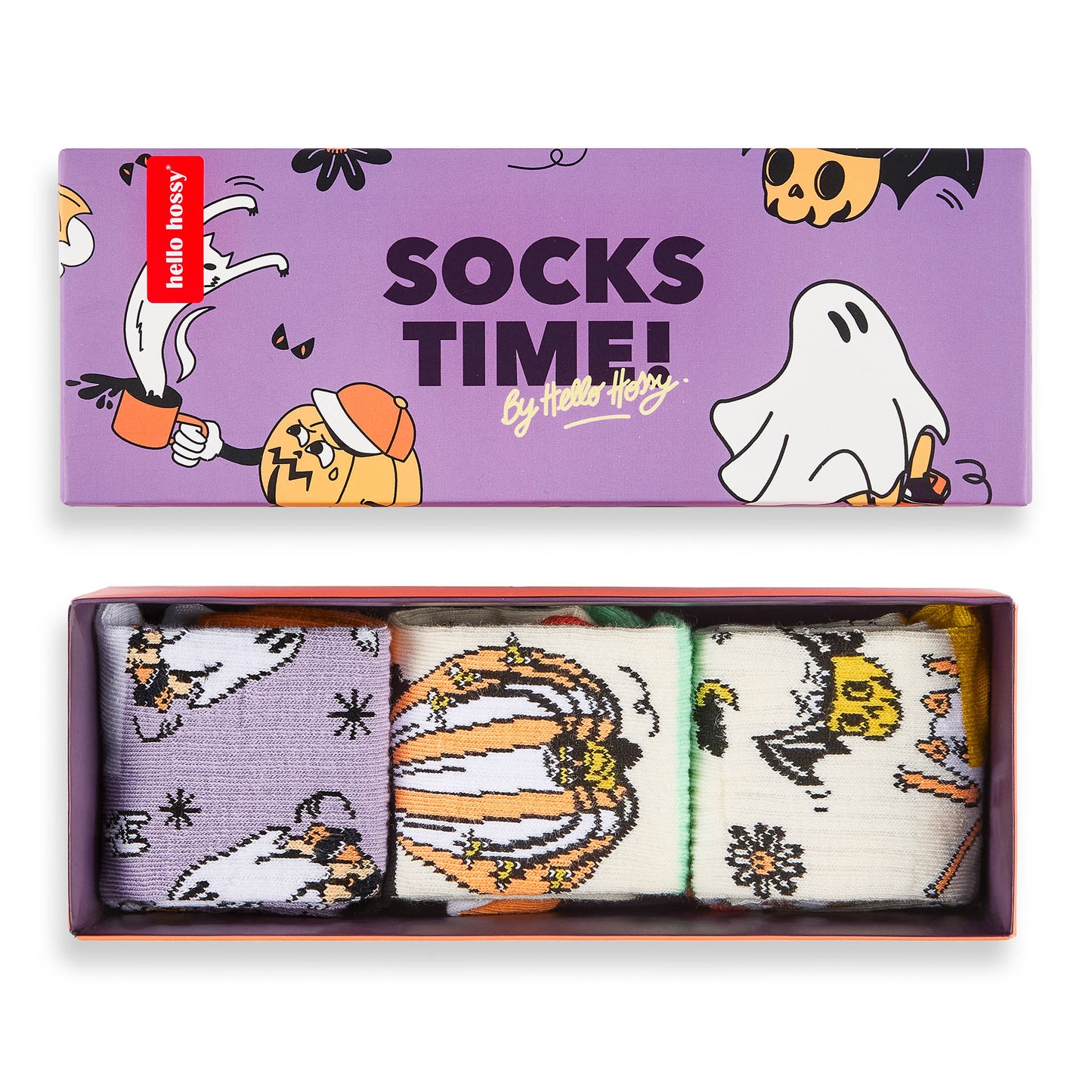 Pack kids' socks Halloween patterns pumpkin ghost colourful Hello Hossy