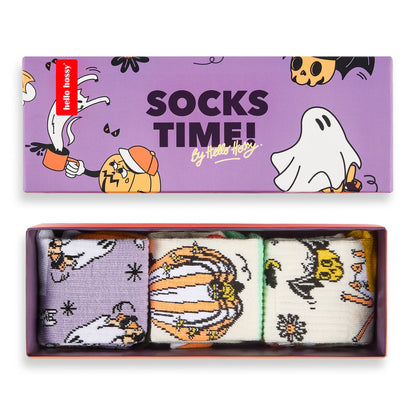 Pack kids' socks Halloween patterns pumpkin ghost colourful Hello Hossy