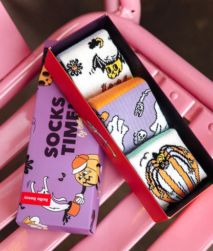 Pack children's socks Halloween patterns white purple Orange Hello Hossy