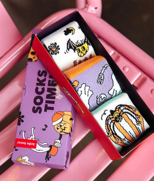 Pack children's socks Halloween patterns white purple Orange Hello Hossy