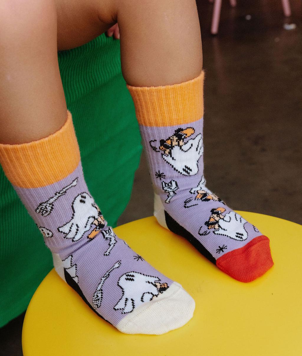 Kids' socks purple Orange ghost patterns Hello Hossy