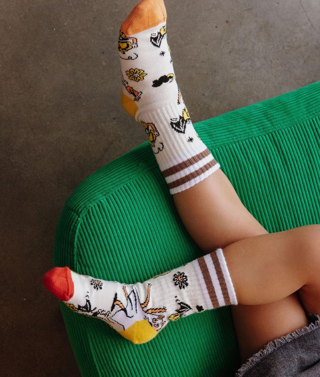 Children's white socks Halloween patterns Orange heels Hello Hossy