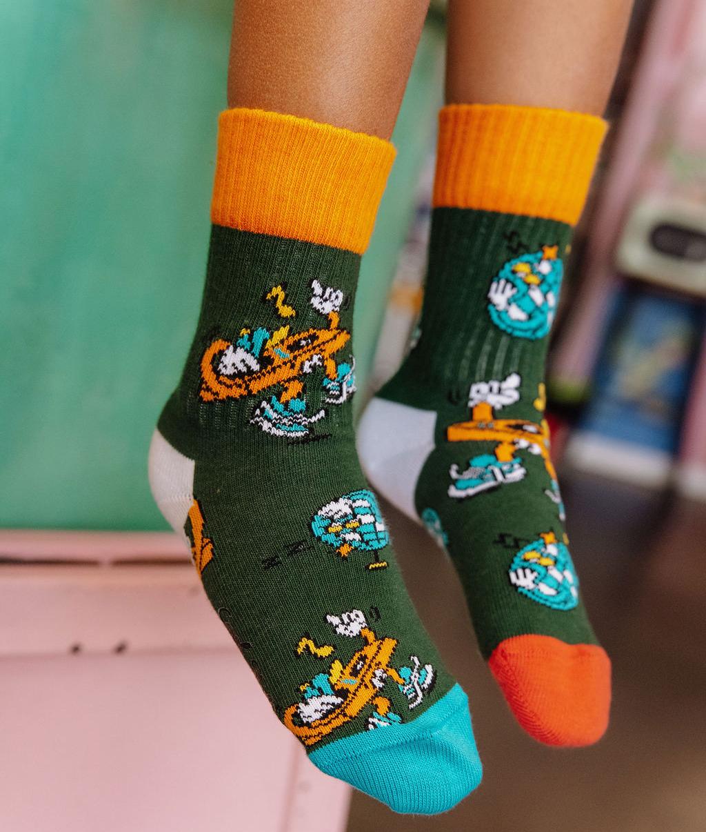 Children's green socks music pattern Orange heel blue toe Hello Hossy