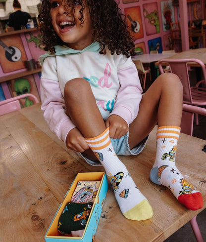 Children's socks white music patterns multicolour yellow details Hello Hossy