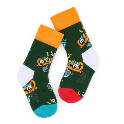 Children's socks green music pattern red and blue heel Hello Hossy