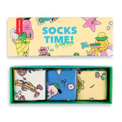 Pack kids' socks organic cotton colourful patterns Hello Hossy