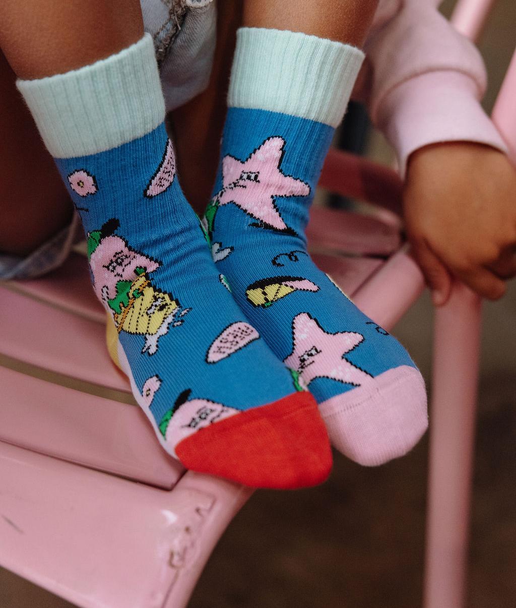 Kids' socks blue starfish patterns pink red tips Hello Hossy