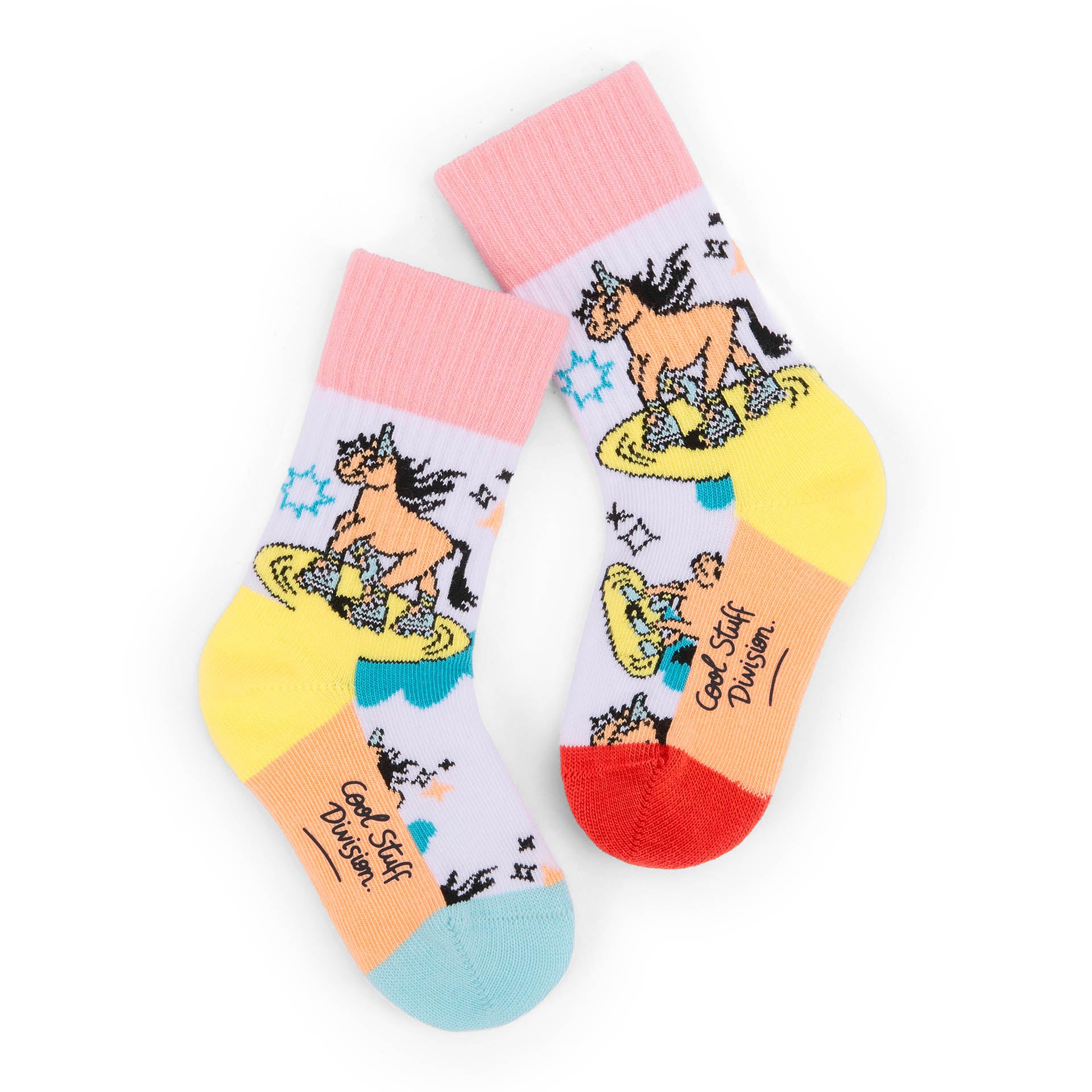 Children's socks white unicorn patterns yellow heel Hello Hossy