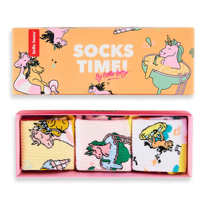 Pack children's socks unicorn patterns multicolour organic cotton Hello Hossy