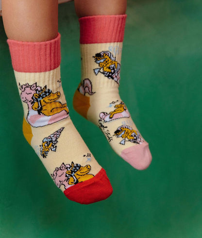 Children's socks yellow unicorn patterned red heel Hello Hossy