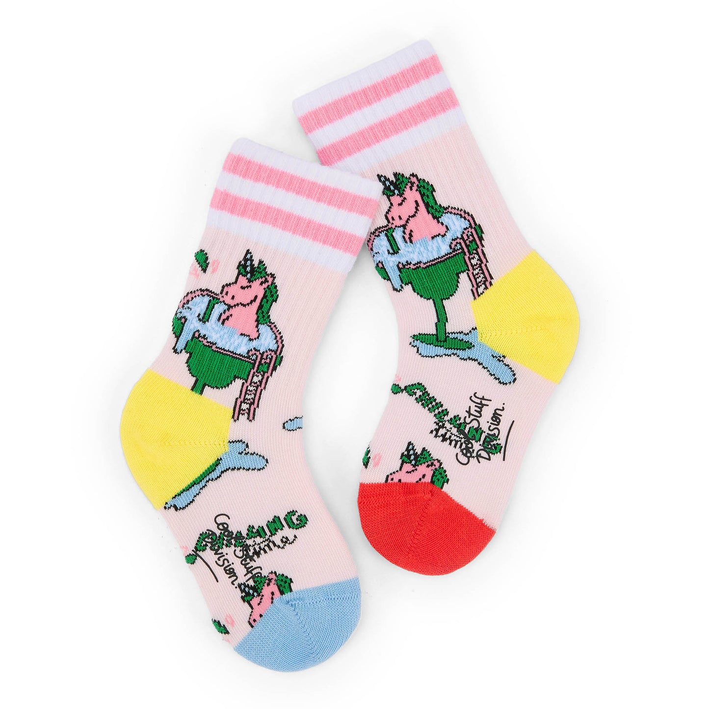 Children's socks pink unicorn pattern yellow and red heel Hello Hossy