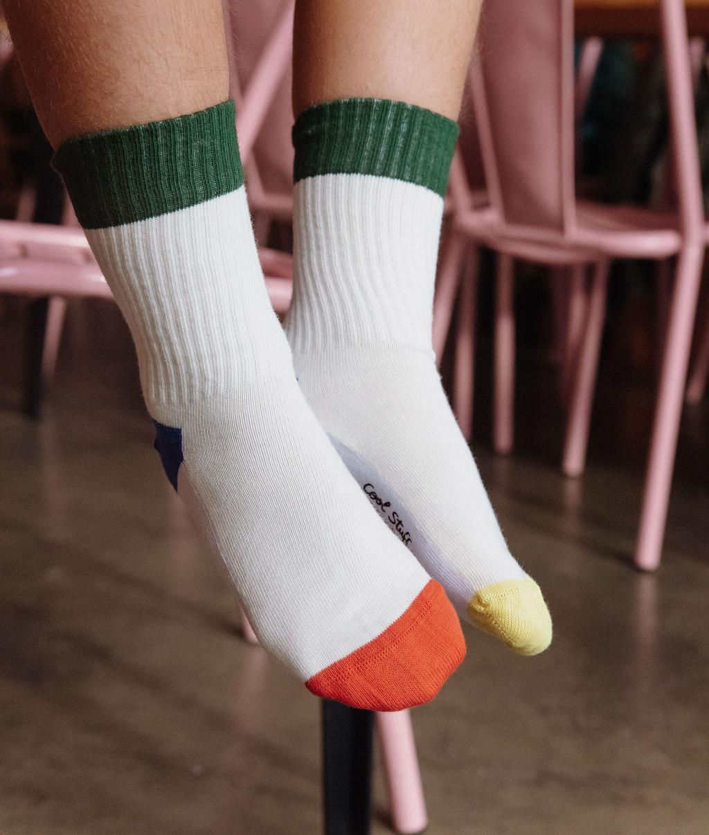 Children's socks white green trim Orange yellow tips Hello Hossy