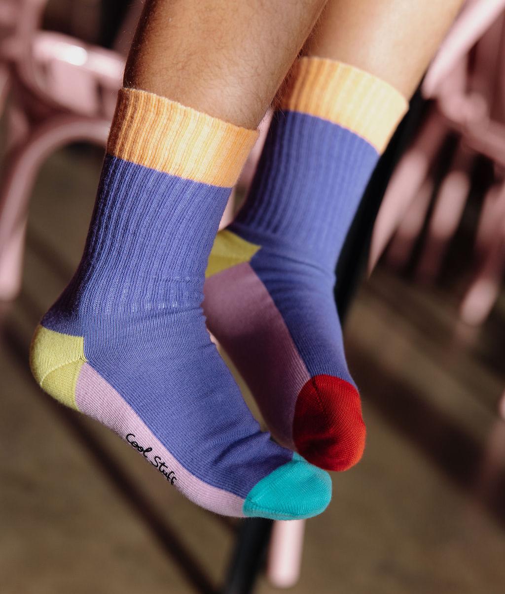 Children's socks blue purple yellow heel red and green toes Hello Hossy