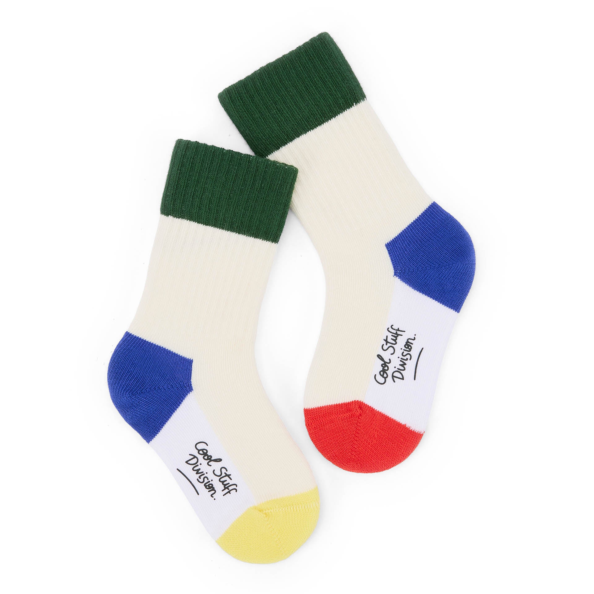 Children's plain socks yellow red green blue Cool Stuff inscription Hello Hossy