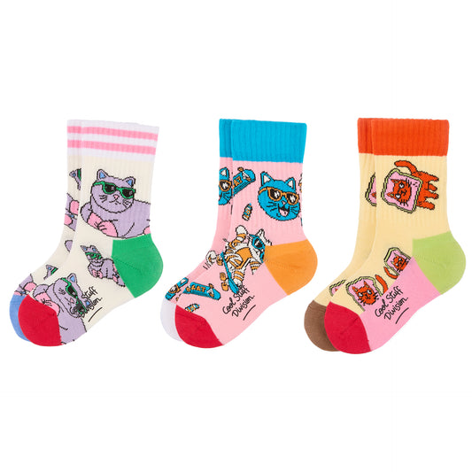 Pack de 3 paires de chaussettes pour enfant à motifs chats – vue à plat