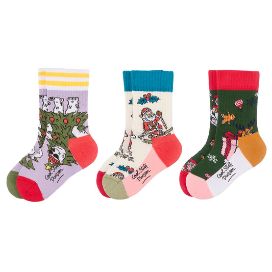 Pack de 3 paires de chaussettes pour enfant à motifs Noël – vue à plat