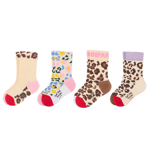 Pack de 4 paires de chaussettes pour enfant imprimées léopard – vue à plat
