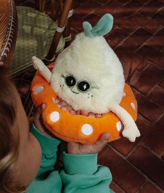 Peluche citron Lemon Splash avec lunettes vertes et bouée orange à pois - jouet original - Hello Hossy