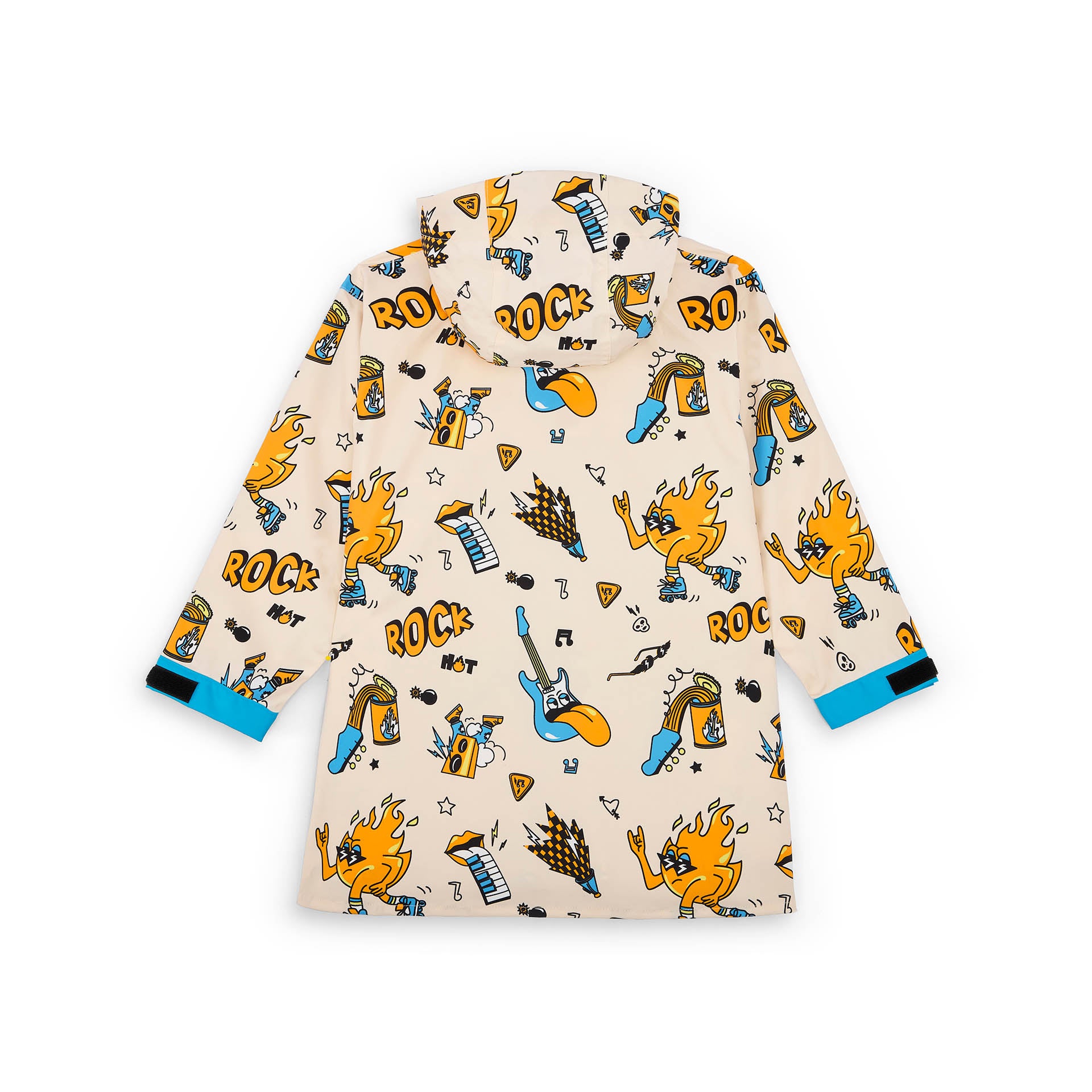 Children's cream rain poncho music patterns Orange and green Hello Hossy