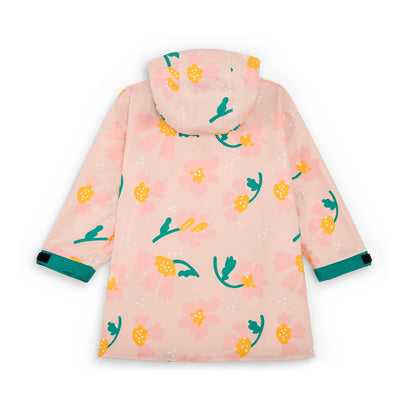 Children's pink rain poncho with flower pattern and adjustable sleeves Hello Hossy