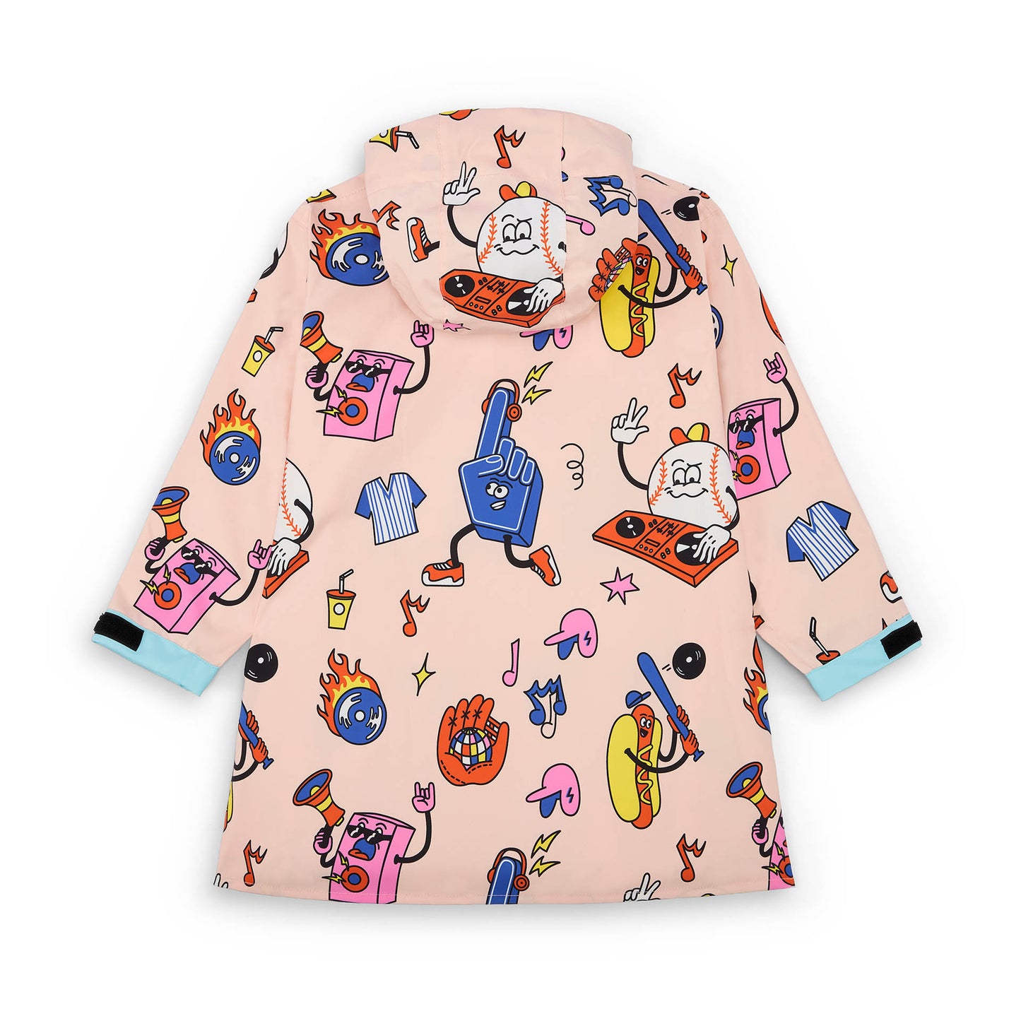 Children's rain poncho cream Sport food patterned blue sleeves Hello Hossy