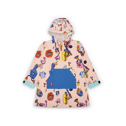 Children's pink patterned colourful rain poncho blue pocket Hello Hossy