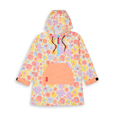Poncho de Pluie imperméable avec capuche Retro Flowers pour enfant – vue à plat, de face