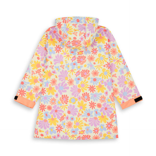 Poncho de Pluie avec capuche Retro Flowers pour enfant – vue à plat, de dos