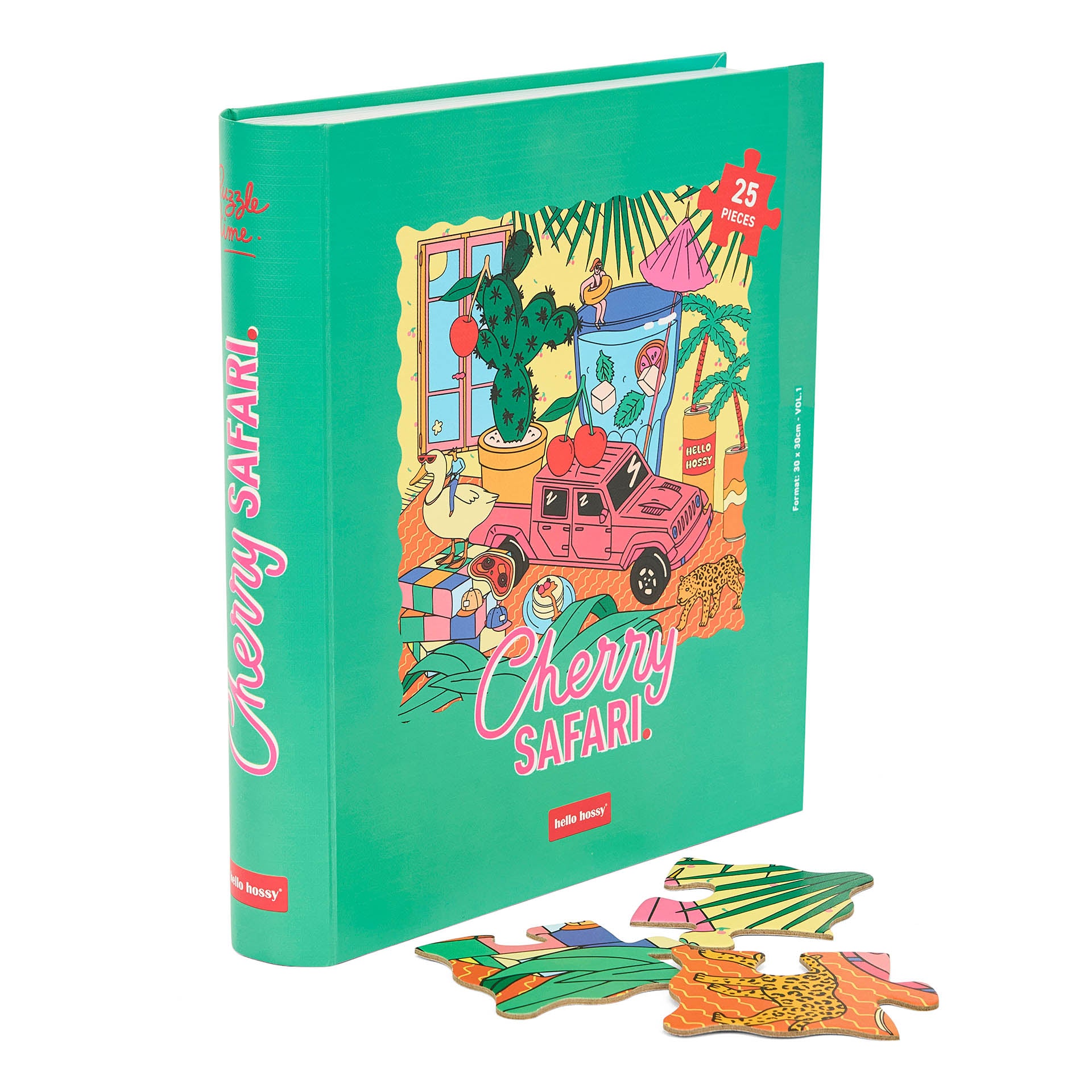 Puzzle pour enfant Hello Hossy au format livre – 25 pièces – dos illustré avec message de marque – vue avant