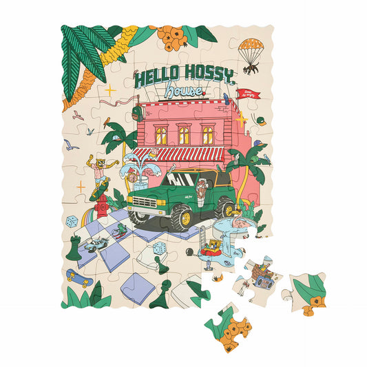 Puzzle pour enfant Hello Hossy "Hello Hossy House" partiellement assemblé – vue à plat – fond blanc