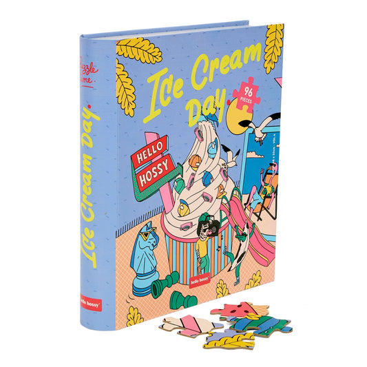 Puzzle pour enfant Hello Hossy au format livre – 96 pièces – dos illustré avec message de marque – vue avant
