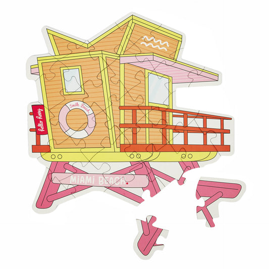 Puzzle pour enfant Hello Hossy "Miami Plage" partiellement assemblé – vue à plat – fond blanc