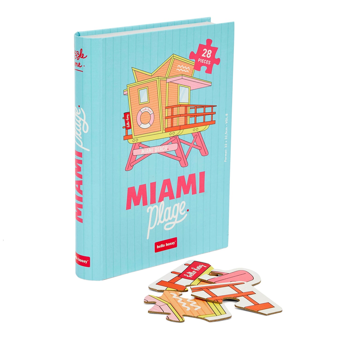 Puzzle pour enfant Hello Hossy au format livre – 28 pièces – dos illustré avec message de marque – vue avant