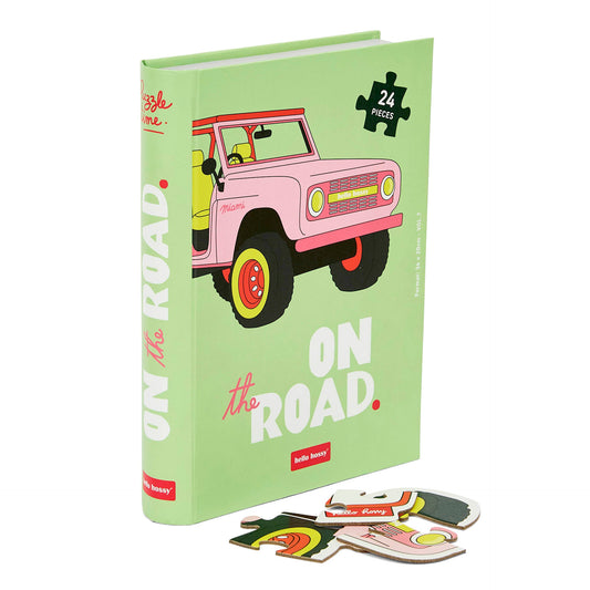 Puzzle pour enfant Hello Hossy au format livre – 24 pièces – dos illustré avec message de marque – vue avant